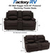 65" Wall Hugger Reclining RV | RV Theater Seats | Double Recliner RV Sofa & Console | RV Couch | Wall Hugger Recliner | RV Theater Seating | RV Furniture | (Manual, Chocolate)