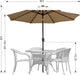 9' round Patio Umbrella with 32 Solar Powered LED Lights, Push-Button Tilt and Hand Crank Lift, Solar Umbrella in Taupe for Porch, Deck, and Patio by
