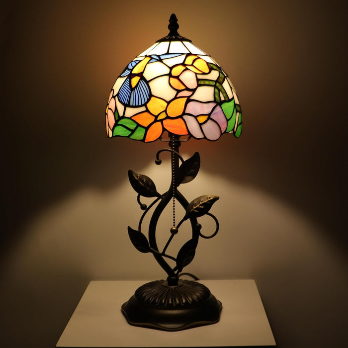 Tiffany Style Stained Glass Table Lamp Blue Hummingbird 18 Inch