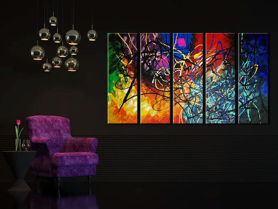5 Panels Abstract Heart Oil Paintings Reproduction on Canvas Wall Art Decor Ready to Hang for Home Office Decorations Extra Large Modern 100% Hand Made Contemporary Impressionist Artwork