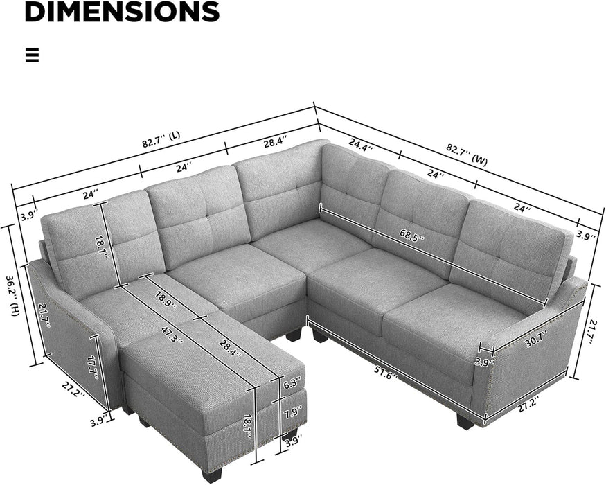 Convertible Sectional Sofa with Storage Ottoman L Shaped Couch for Small Apartment Reversible Sectional Sofa for Living Room,Light Grey