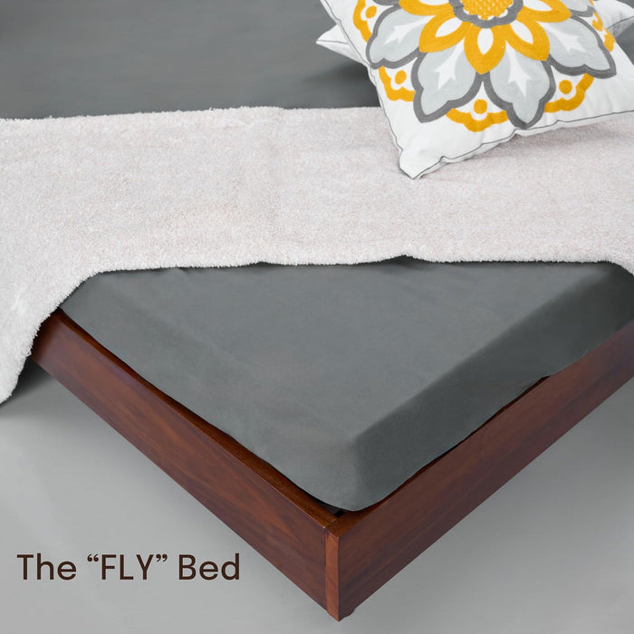 Fly Wooden Bed Frame without Headboard, Crafted from Walnut, Rubber Wood with Silent Slats and Wood Central Supports, 1000 Lb Capacity, Effortless Assembly, Queen - Dark Walnut