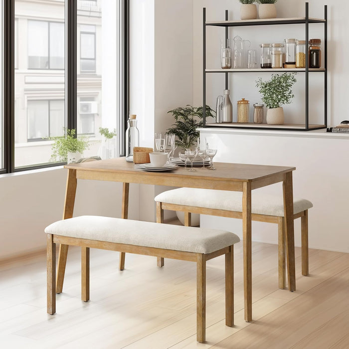 Farmhouse Dining Table Small, Mid Century Modern 47" Dining Table for 4-6 Person, Wooden Legs, Leisure Coffee Table for Kitchen Dining Room