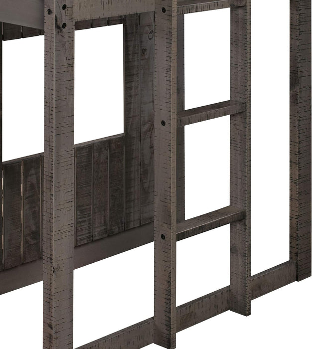 Antique Gray TwinOverFull BunkBedWithRoofAndGuardrails