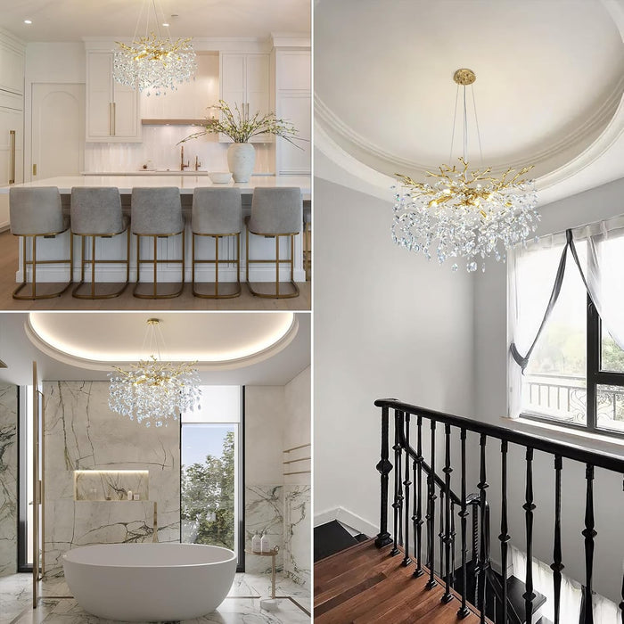 Modern Crystal Chandelier, 30" Chandeliers for Dining Room,Gold K9 Crystal Tree Branches Crystal Chandelier,10-Light Living Room Chandeliers, for Entryway, Foyer, Bedrooms, Bathroom