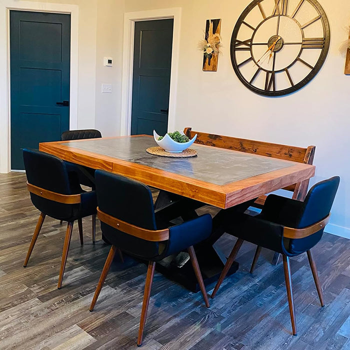 Mid Century Modern Faux Leather Dining Chairs Set of 2, Black, Upholstered Seat, Metal Legs, Adjustable Foot for Kitchen Dining Room Desk Chairs