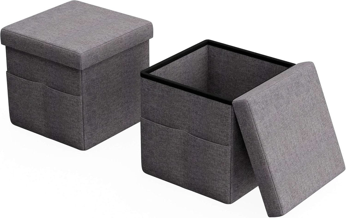 Set of 2 Ottomans with Storage Pockets - 15-Inch Folding Foot Rests or Storage Organizers for Bedroom, Living Room, or Dorm by  (Gray)