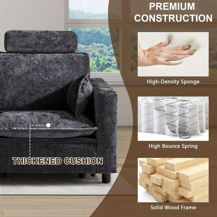 Oversized Power Reclining Sofa with Adjustable Headrest, Storage Seat, Power Loveseat Recliner Sofa with USB Port, Wall Hugger Comfy Cloud Couch Chenille for Living Room (Grey, Sofa)