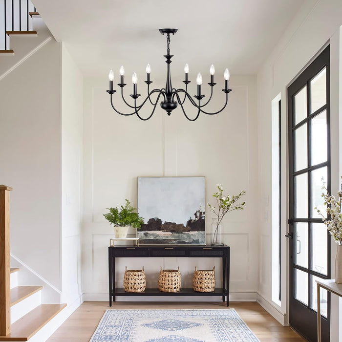 Black Farmhouse Eight Light Chandelier Dining Room
