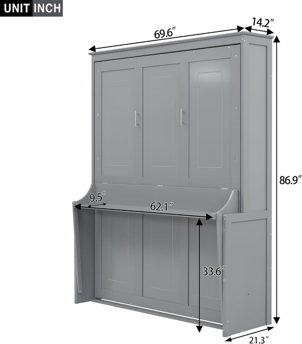 Queen Murphy Wall Bed With Grey ReclaimedPineWoodStorage