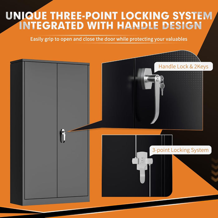 Locking Metal Storage Cabinet 72InchTallBlackFinish