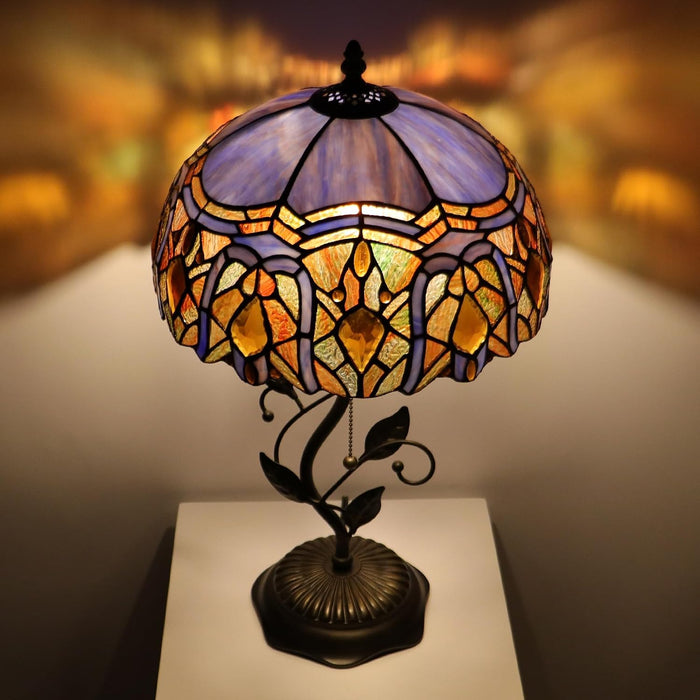 Tiffany Style Purple Jewelry Baroque Stained Glass Table Lamp 19 Inch