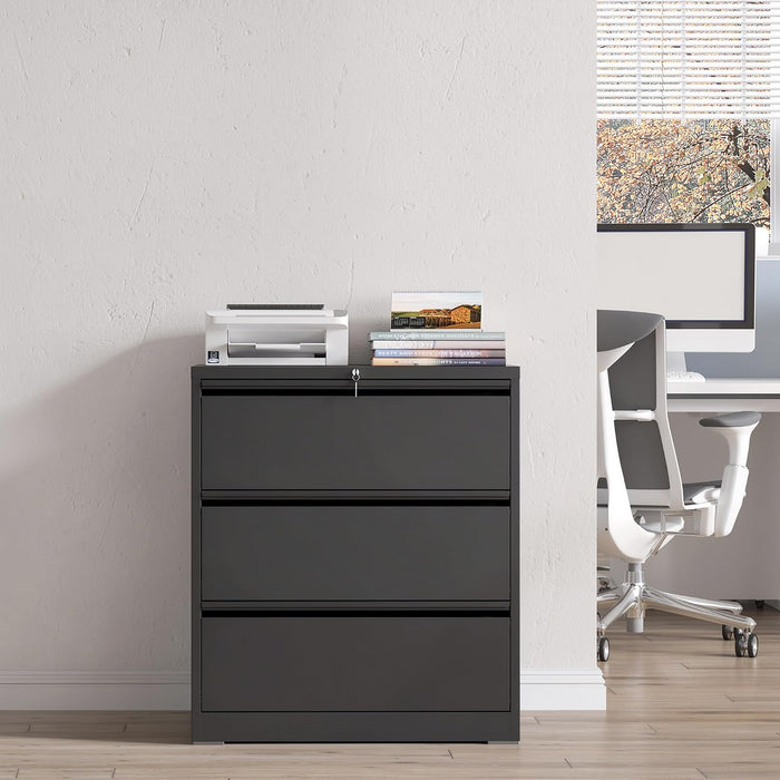 3 Drawer File Cabinet with Lock, Metal Lateral Filing Cabinets