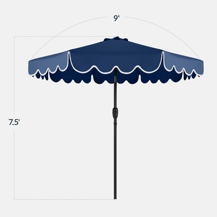 9Ft Patio Market Umbrella with Scallop Trim, Uv-Fade-Resistant 210G Canopy, Crank & Tilt, Wind Vent, Heavy-Duty Frame - Navy