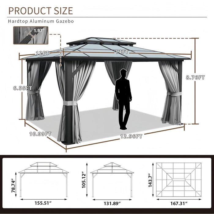12x14ft Gray Hardtop Gazebo UVProtected Patio Outdoor