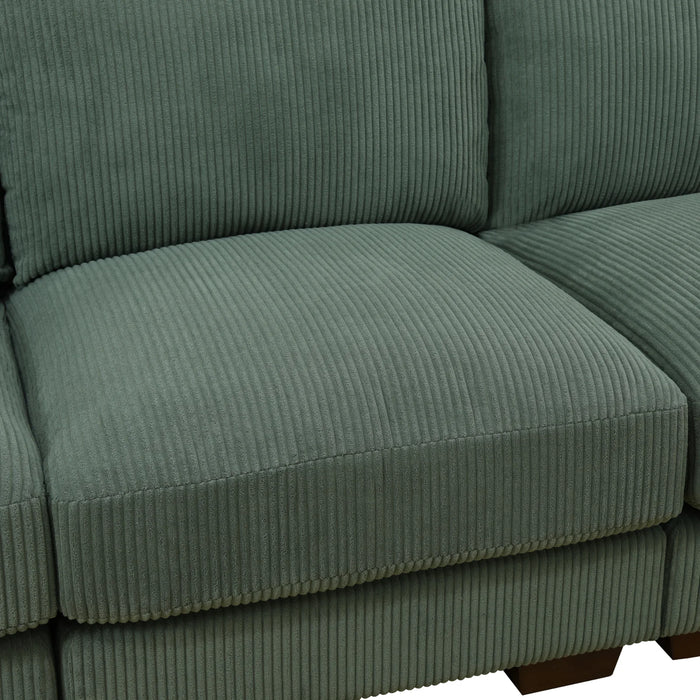 Sectional Sofa, 132" Oversized 4 Seater Couch with Ottoman for Living Room, Corduroy, Green