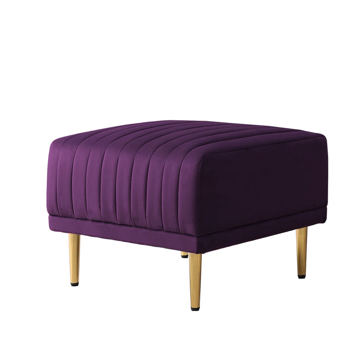 Living Room Ottoman Black Velvet Channel Tufted to Combine with Sectional Sofa or Armchair, Purple