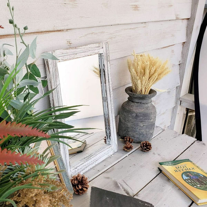 Wall Mirror with Wood Framed Rustic Mirrors for Wall Rectangle Decorative for Bedroom Bathroom Living Room Entryway Farmhouse Hanging Small