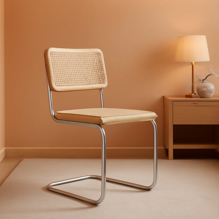 Rattan Bar Stools Set of 4, 24 Inch Modern Counter Stools with Cane Back, Low Back Barstools with Cane Seat, Counter Height Chairs with Metal Legs for Kitchen Island, Yellow