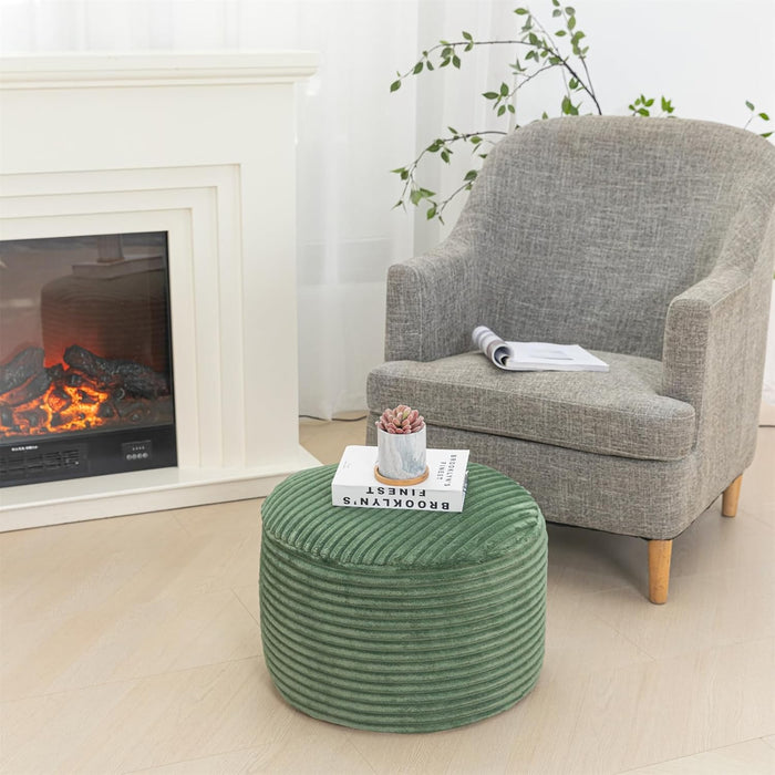 Stuffed Ottoman with High Density Foam Filler Plush Fiber Pouf Stool round Foot Stool Storage Ottoman 20 * 12''Floor Pouf Foot Rest for Living Room (Green)