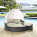 Sojourn Outdoor Patio Sunbrella Sectional Daybed with Canopy in Antique Canvas Beige