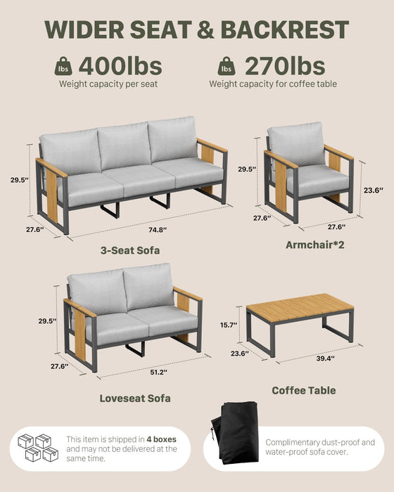 Outdoor Aluminum Patio Furniture 3-Seat Sofa All-Weather Outdoor Patio Sofa with Washable Thick Cushions, Patio Sectional Furniture for Porch, Balcony, Deck, Backyard