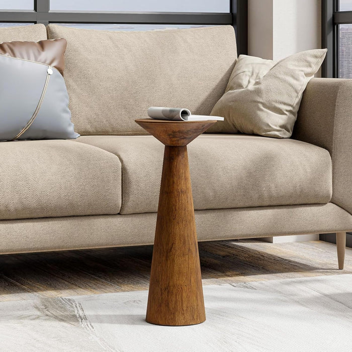 Set of 2 22.8-Inch Tall round Martini End Table, Walnut – Solid Pine Wood Pedestal Accent Drink Stand with Tapered Base – Farmhouse Modern Furniture for Living Room, Bedroom & Small Spaces