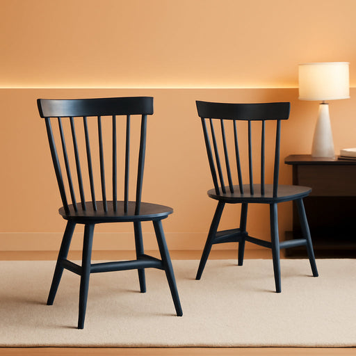 Home Collection Parker Farmhouse Navy Blue Windsor Spindle Solid Wood Dining Chair Set of 2
