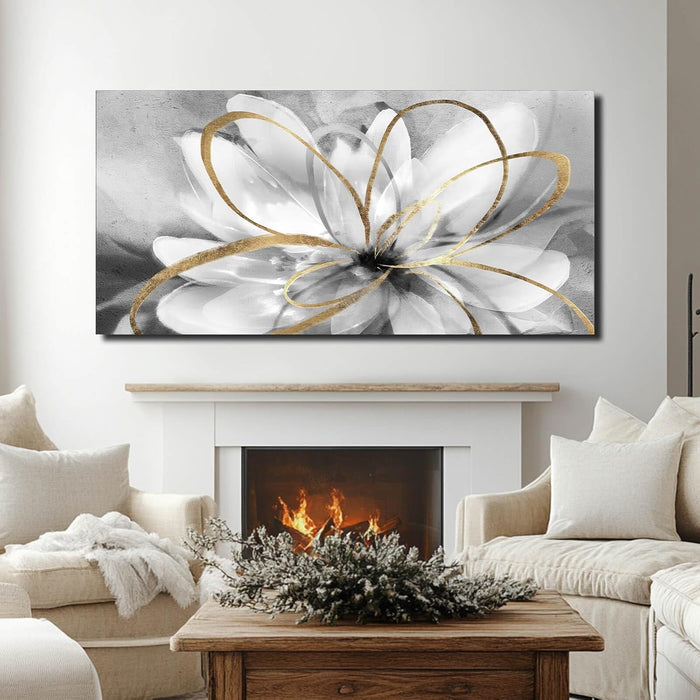 Large Canvas Wall Art White Flower Painting 30X60 Inch Black Art for Living Room Bedroom Office Home Wall Accents