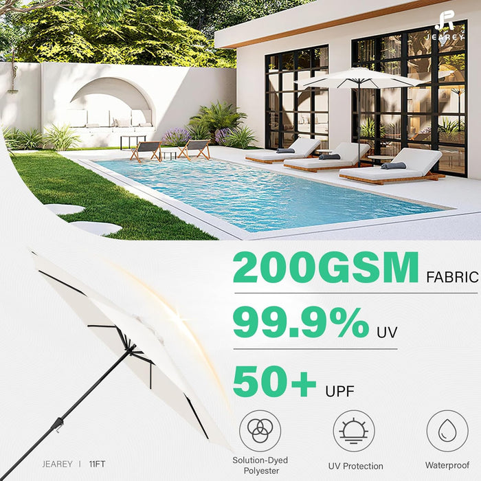 11' Patio Umbrellas Outdoor Table Market Umbrella W/Crank, 8 Sturdy Ribs, UV Protection Windproof for Garden, Deck, Backyard, Pool(Cream White)