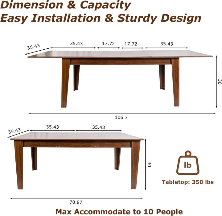 Extendable Dining Table for 6-10 People,70.87''-106.4''Modern Space-Saving Wood Kitchen Table,Rectangle Folding Conference Meeting Table for Living Meeting Room Kitchen,Walnut