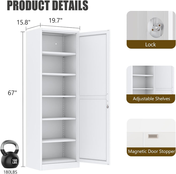 Lockable Metal Locker Cabinet Narrow White Storage