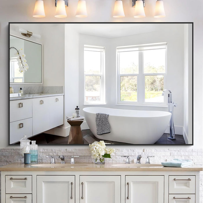 60X40 Inch Large Black Wall Mounted Mirror,Aluminum Framed Decorative Rectangular Bathroom Mirror for Wall over Sink,Vanity Mirror for Bedroom Living Room Bathroom,Functional Oversized Mirror