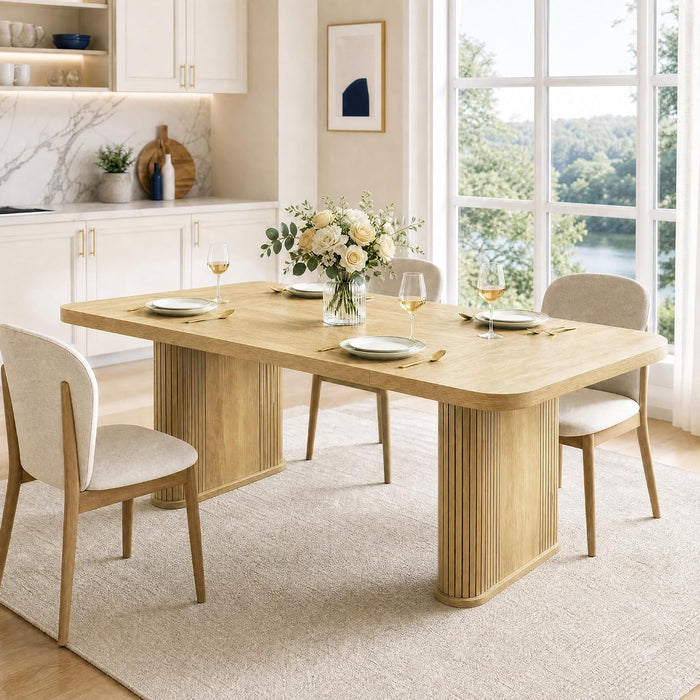 Dining Table for 6-8 People-62 Long Kitchen Dinner Table, Light Oak