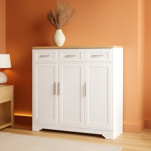 Sideboard Buffet Cabinet with 3 Storage Drawers, Kitchen Cabinet Coffee Bar Cabinet with Adjustable Shelf for Living Room, White