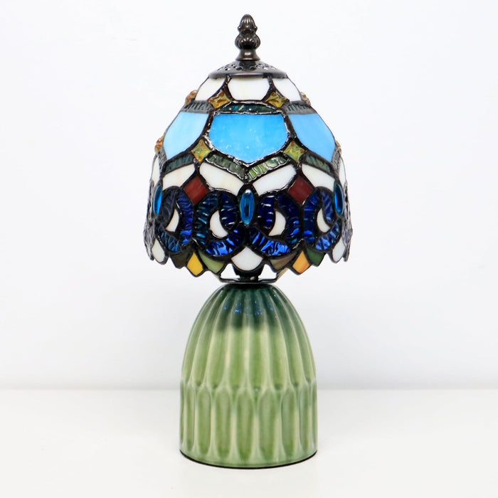 Tiffany Stained Glass Mushroom Table Lamp 12.5 Inch -Blue Jewelry