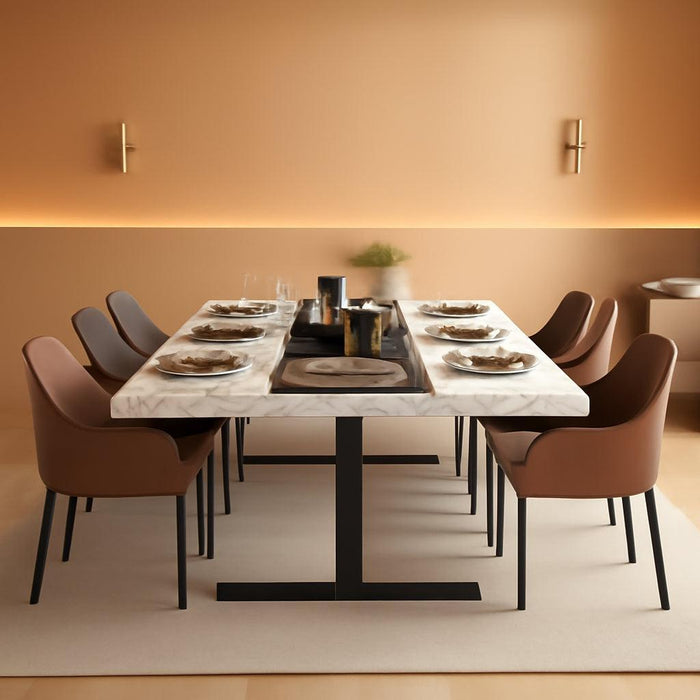 71 Inch Dining Table for 6 8 10 People, Rectangular Faux Marble Kitchen Dining Table Wooden, Modern Large Tabletop and Metal Adjustable Feet, White