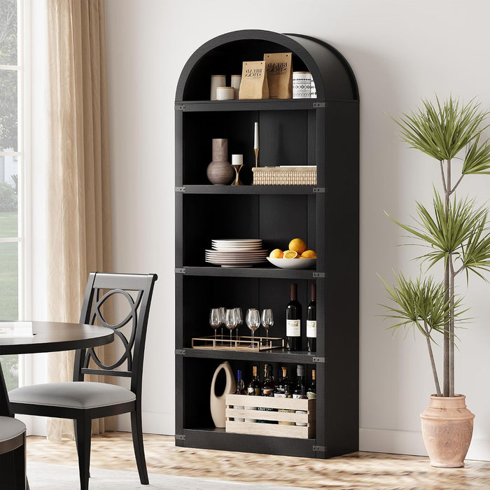 Bookcase 5 Shelf Arched Bookshelf 71.65 in Tall Bookcase Farmhouse Display Storage Rack Wooden Bookshelves for Home Office, Living Room