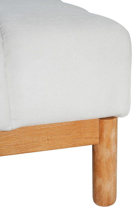 Annette Square Ottoman Footstool with Grid Tufting, Living Room Sofa Ottoman with Wood Frame, Fabric Upholstery Coffee Table, Comfy Seating with Dense Foam Padding, White