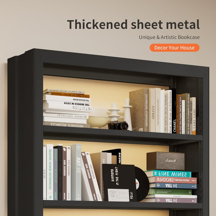 Black Metal Adjustable Bookshelf Five Shelves 71in