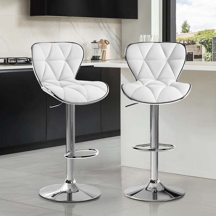 Bar Stools Set of 2, Island Chairs Shell Back, PU Leather Adjustable Barstools, Swivel Bar Chairs with Footrest for Home Kitchen, White