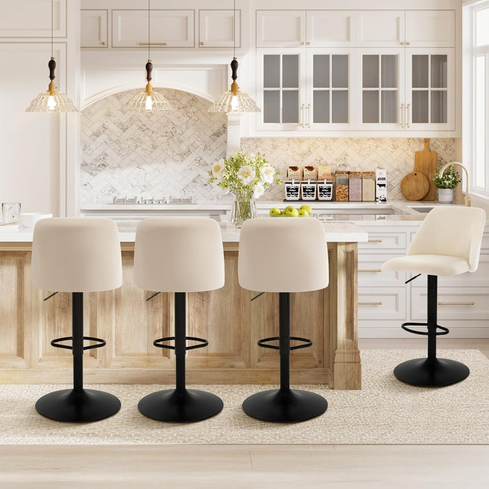 Bar Stools Set of 4, Modern Swivel Bar Chairs, Adjustable Upholstered Barstools Counter Height with Full Backrest for Bar, Dining Room, Kitchen Island, Beige