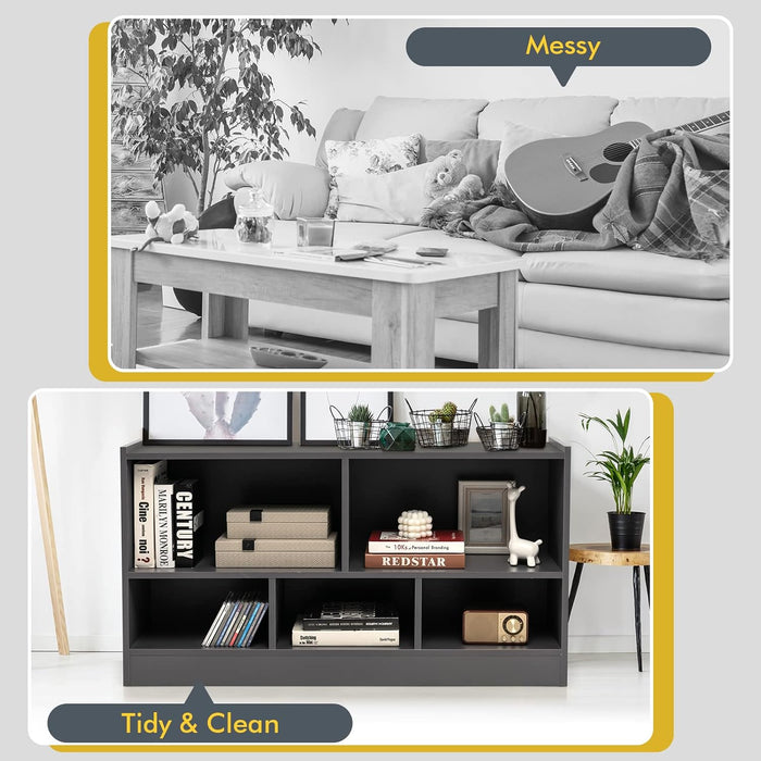 5 Cube Bookcase, 2 Tier Wooden Storage Open Bookshelf, Multipurpose Display Storage Cabinet for Living Room, Bedroom, Hallway, Kid'S Playroom, Reading Nook (Grey)