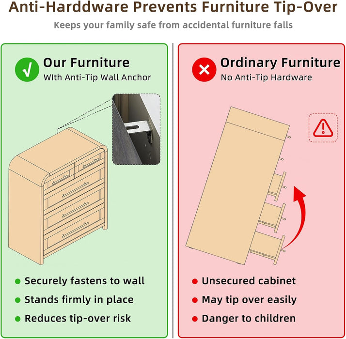 Chest of Drawers, Curved Dresser for Bedroom Small Dressers