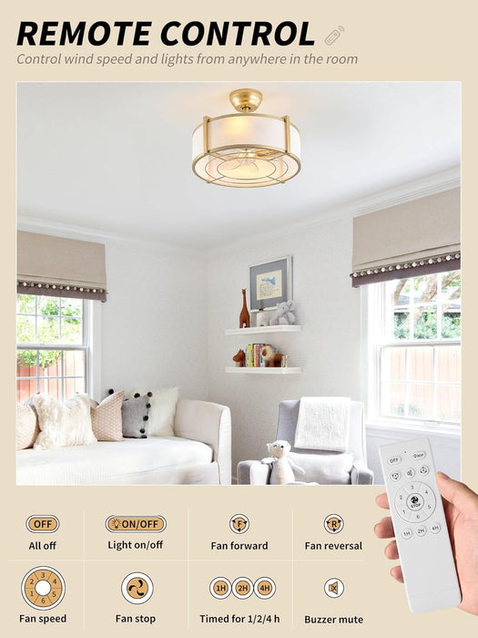 20" Caged Ceiling Fans with Lights, Gold Fandelier Ceiling Fan with Light, Boho Chandelier Fan Remote Control, 6 Speeds for Bedroom, Nursery, Living Room