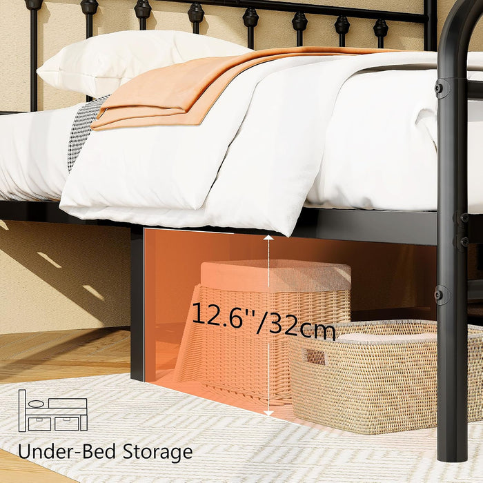Queen Size Metal Bed Frame, Victorian Style Headboard and Footboard