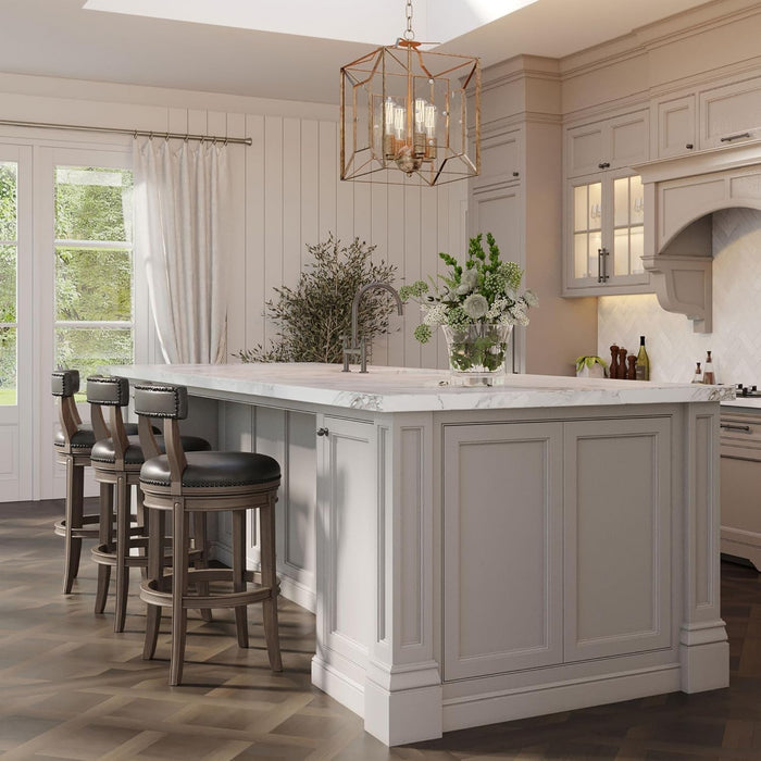 Alexander 31 Inch Tall Bar Height Rotating Low Back Barstool in Reclaimed Oak Finish with Ronan Stone Vegan Leather Seat