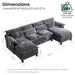 109.45" U Shaped Couch,Oversized 4 Seat Sectional with 4 Waist Pillows, Convertible Upholstery Symmetrical Sofá,Sleeper Sofa Couch with Double Chaise Lounge &Memory Foam for Living Room, Grey