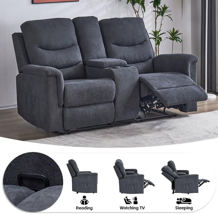 2 Pieces Recliner Sofa Set, Manual Sofa Set for Living Room Furniture Set, Recliner Sofa and Loveseat Sets, Reclining Loveseat with Console & Cup Houlders for Living Room