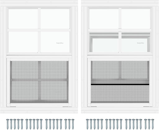 2 Pack Shed Window, 12" W X 18" H Flush Mount Window with Tempered Glass for Sheds, Chicken Coops, Garage and Playhouse (White)
